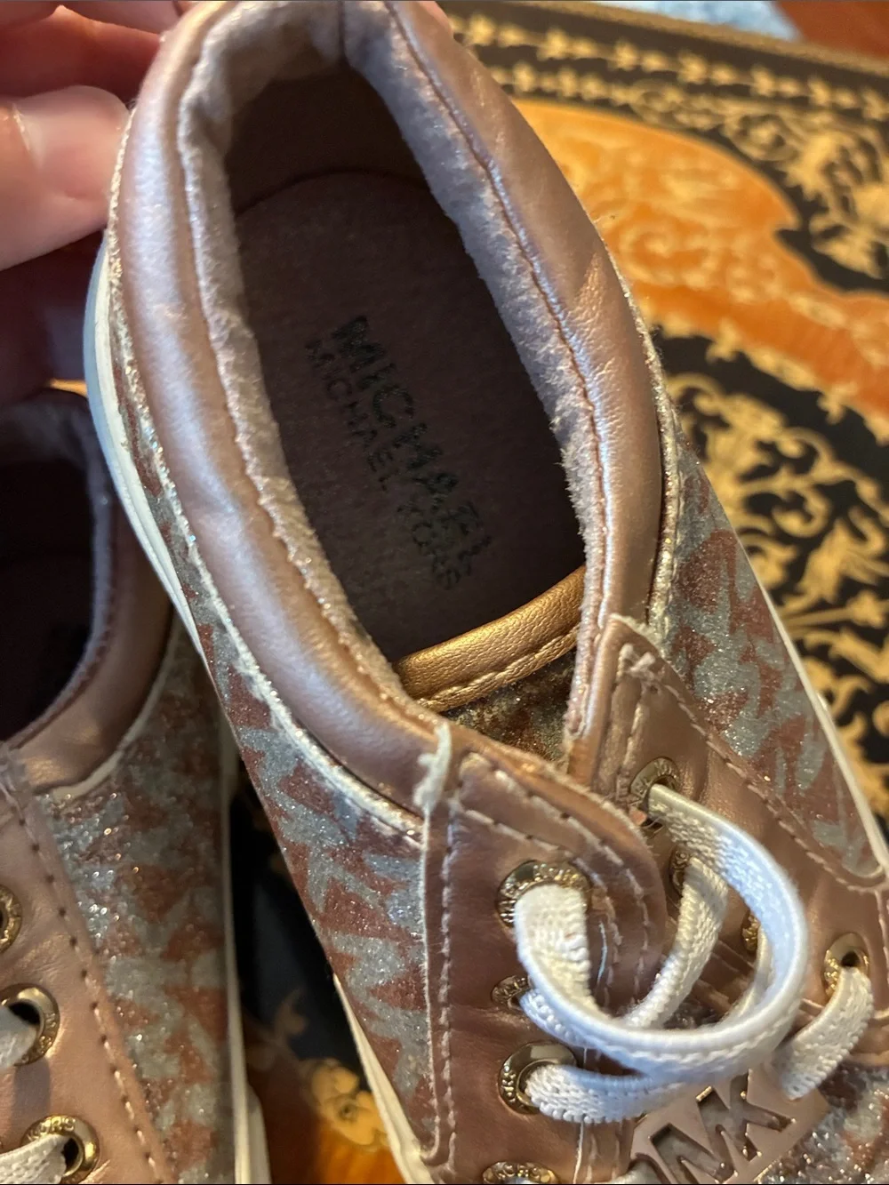 Michael Kors baby toddler girls 7 Rose Gold Glitter Ima Tinsel Rose Sneakers